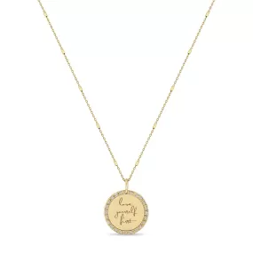 14k Small Mantra Diamond Border Necklace on Tiny Bar & Cable Chain