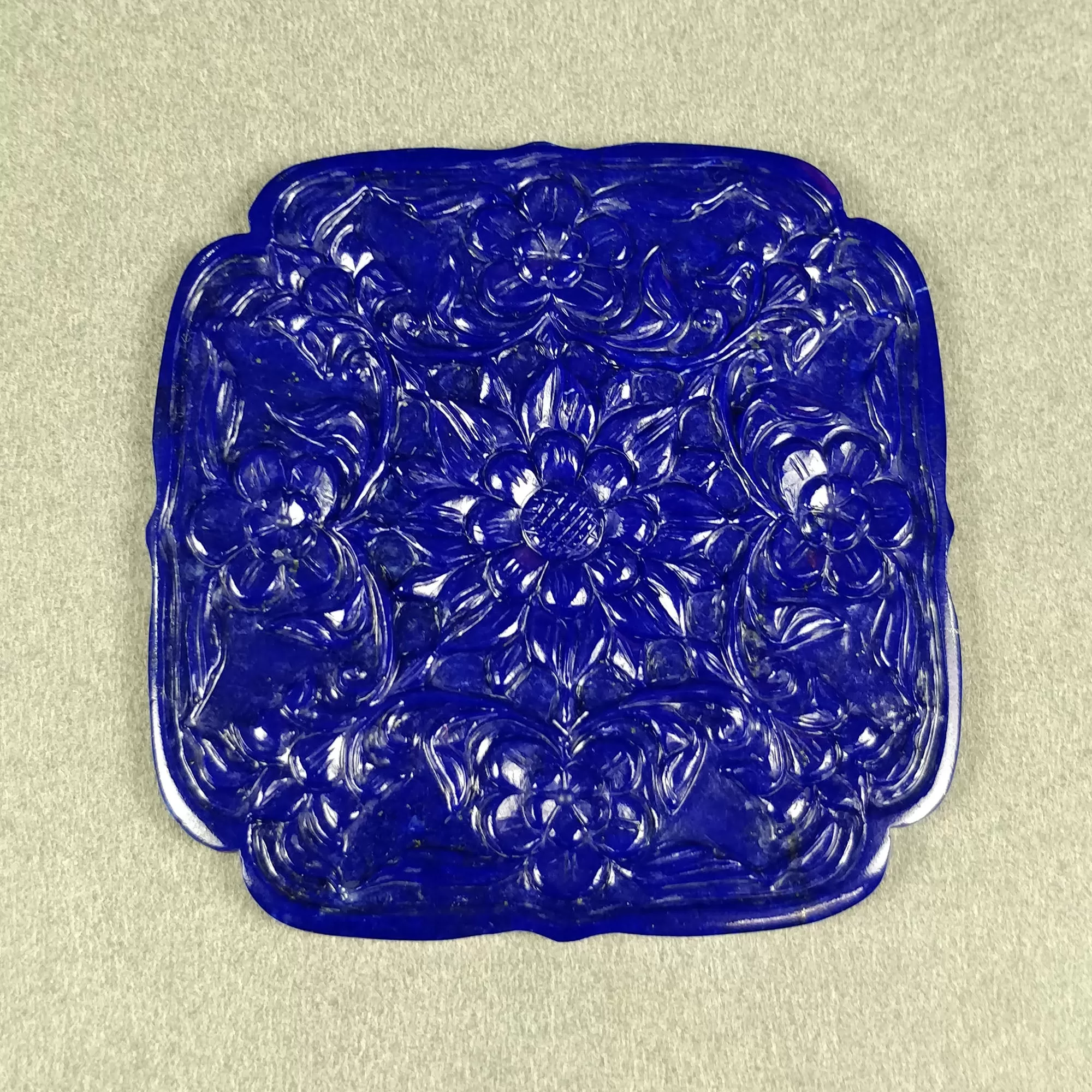 186.00cts Natural Untreated Blue LAPIS LAZULI Gemstone Hand Carved Square Shape 64mm 1pc for Pendant