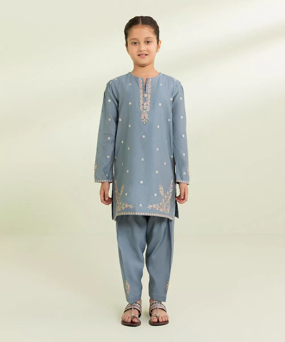 2 Piece - Embroidered Cotton Net Suit