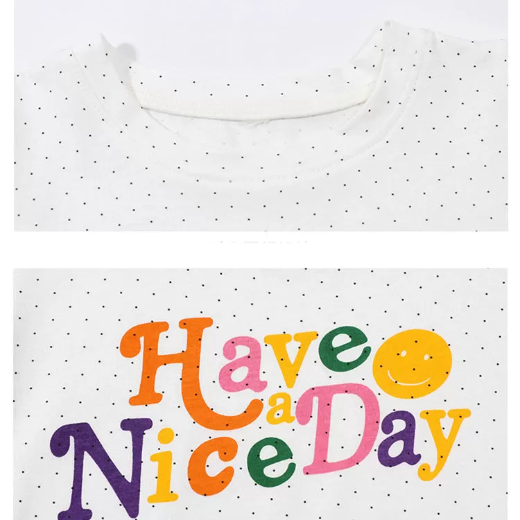 2 Pieces Set Baby Kid Girls Letters Polka dots Print T-Shirts And Solid Color Shorts