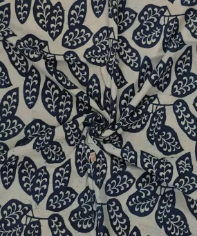 2.5m Blue leaf handblock printed cotton sanganeri print kurta material