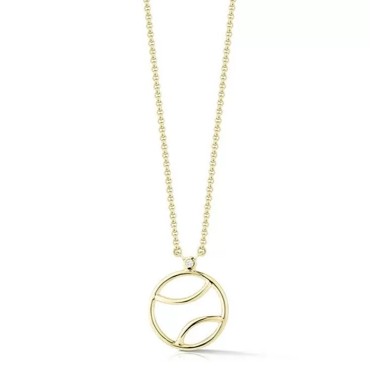 AF Jewelers - Tennis Ball Pendant Necklace with 1 Diamond, Gold Plated Sterling Silver