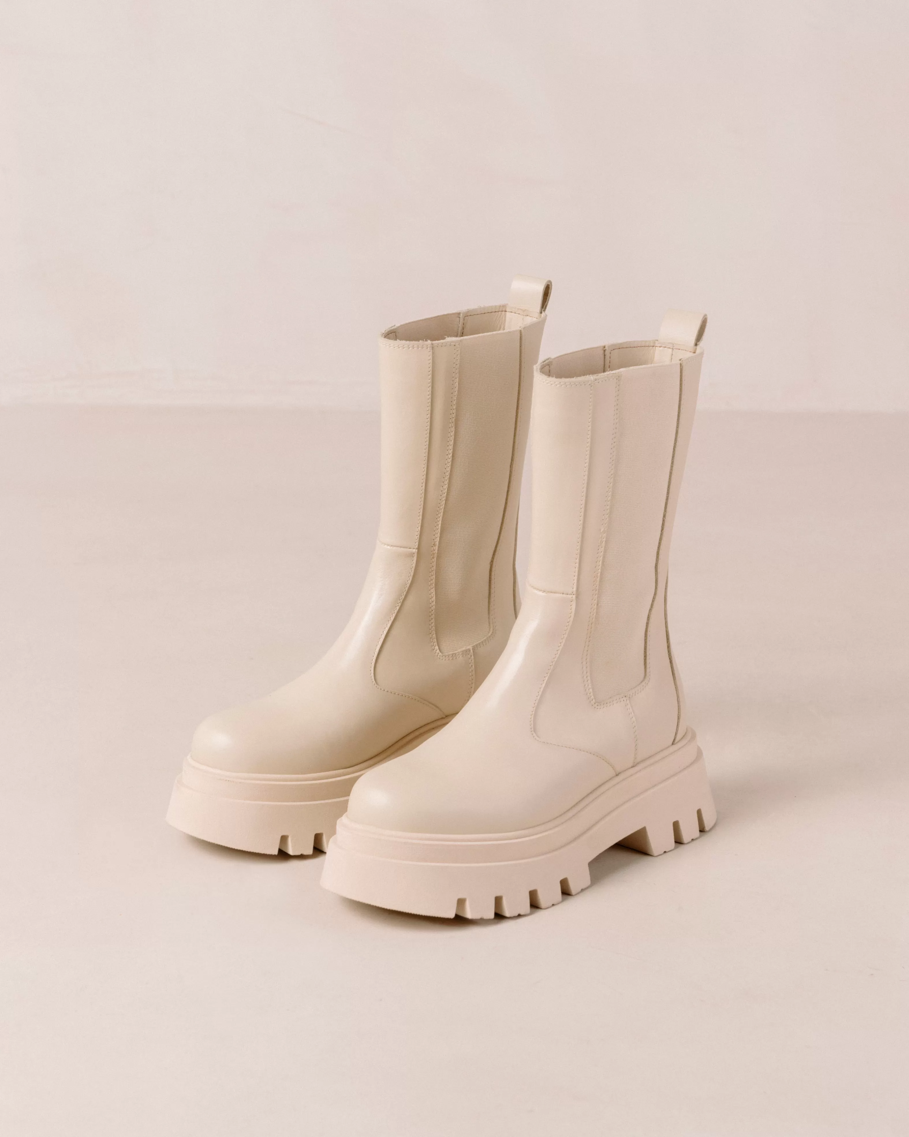 All Rounder Cream Leather Ankle Boots