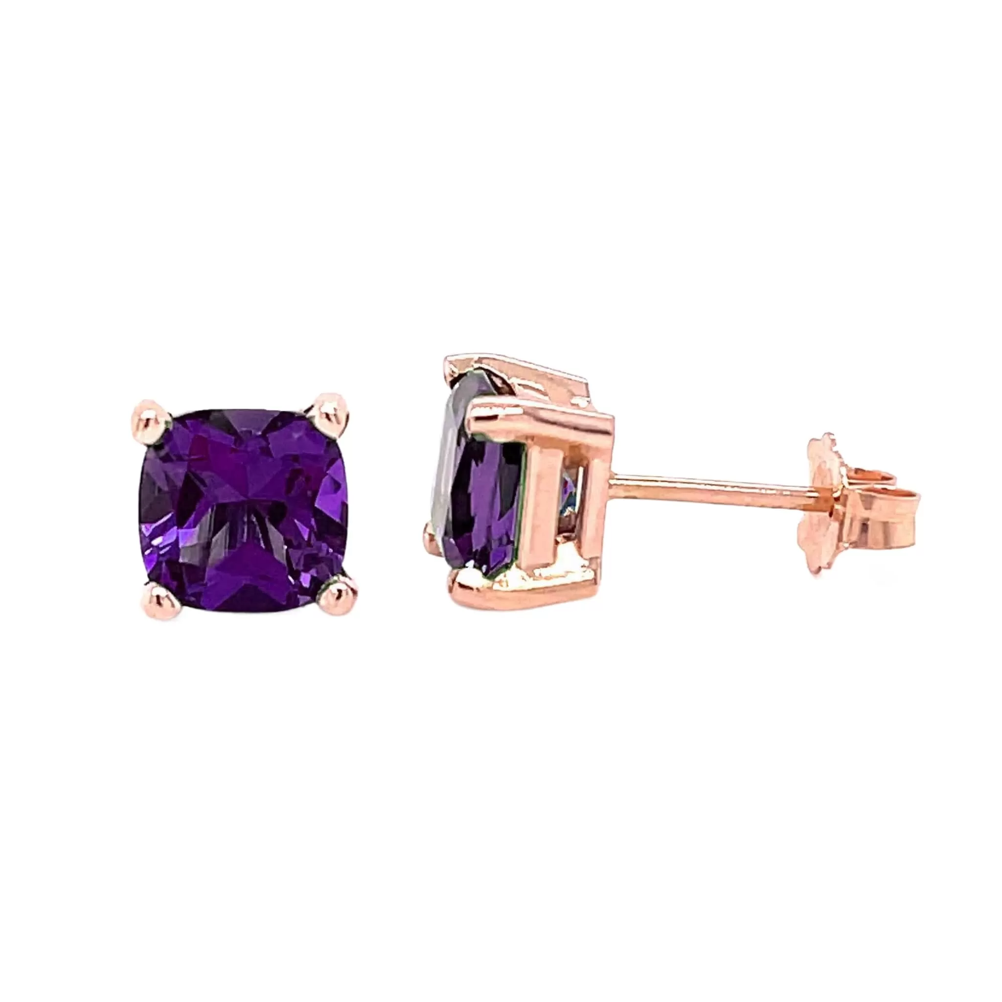 Amethyst Earrings Cushion Cut Amethyst Studs in 14K Gold February Birthstone