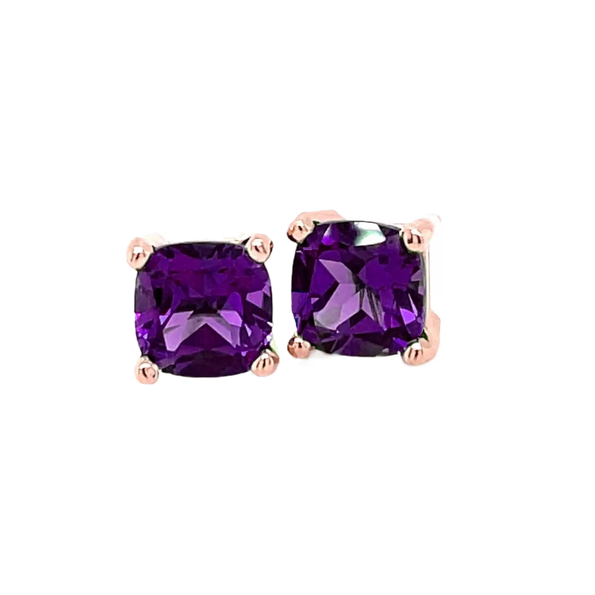 Amethyst Earrings Cushion Cut Amethyst Studs in 14K Gold February Birthstone