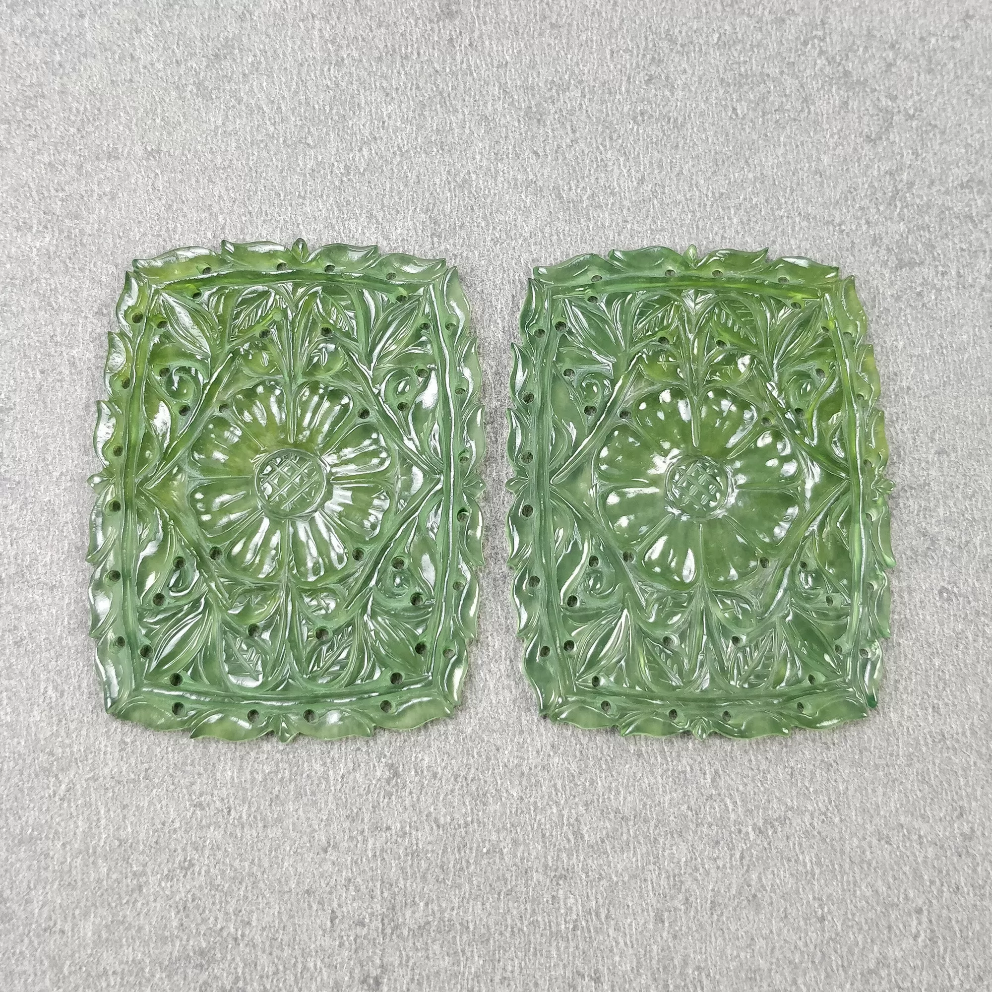 ANTIGORITE SERPENTINE Gemstone Carving : 83.80cts Natural Untreated Green Serpentine Hand Carved Cushion Shape 50*38mm Pair (With Video)