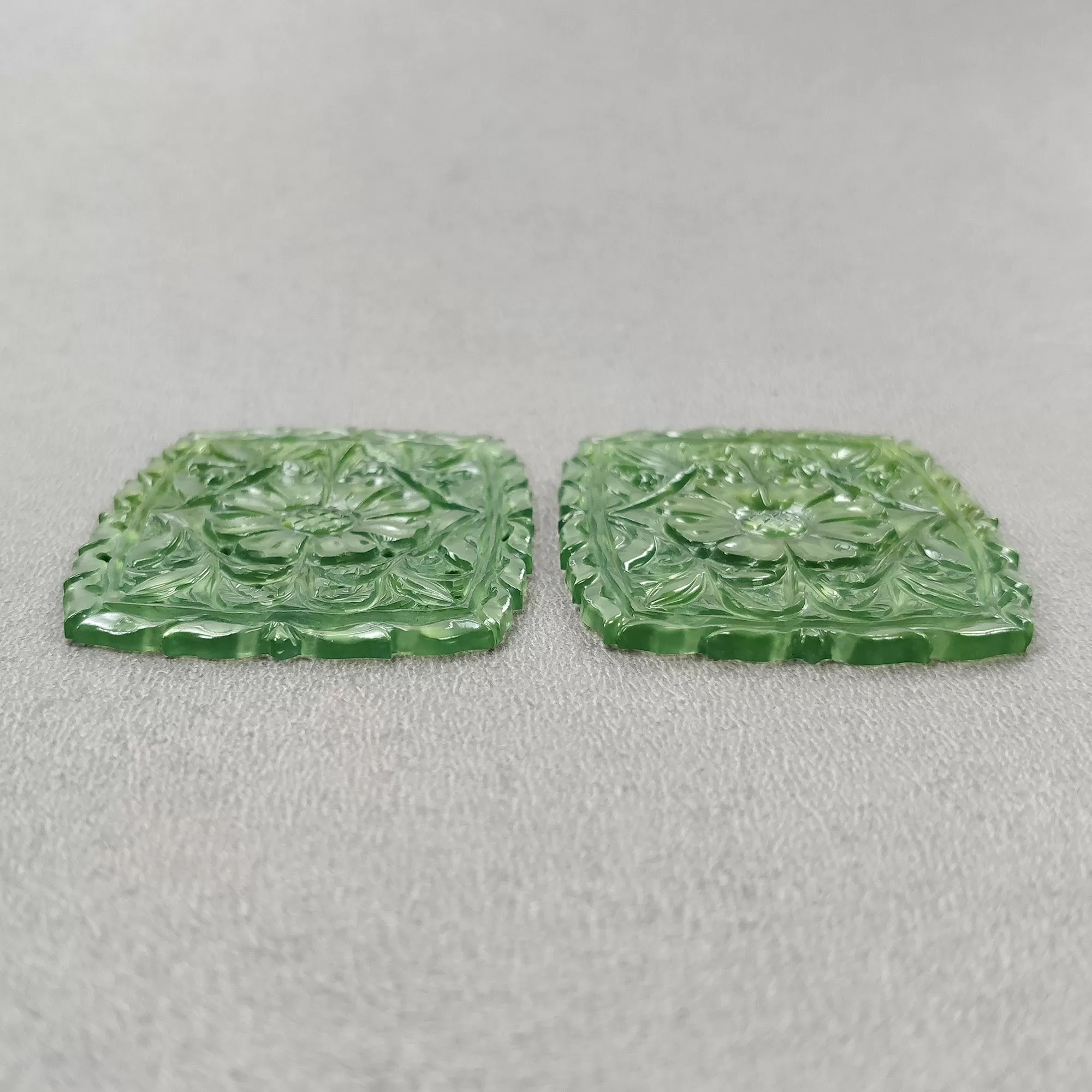 ANTIGORITE SERPENTINE Gemstone Carving : 83.80cts Natural Untreated Green Serpentine Hand Carved Cushion Shape 50*38mm Pair (With Video)