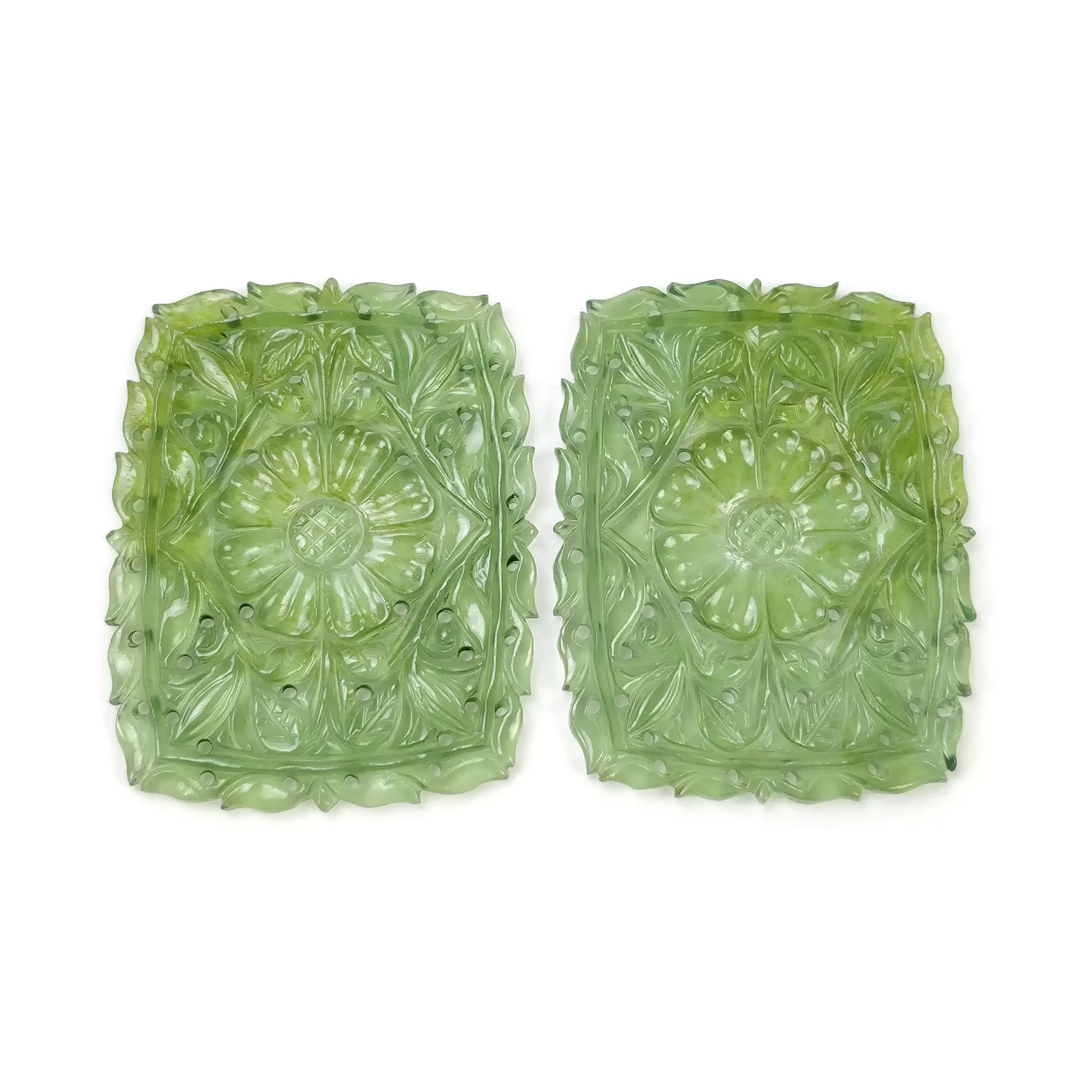 ANTIGORITE SERPENTINE Gemstone Carving : 83.80cts Natural Untreated Green Serpentine Hand Carved Cushion Shape 50*38mm Pair (With Video)