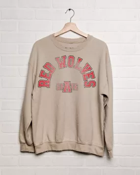 Arkansas State Red Wolves Mega Arch Sand Thrifted Sweatshirt