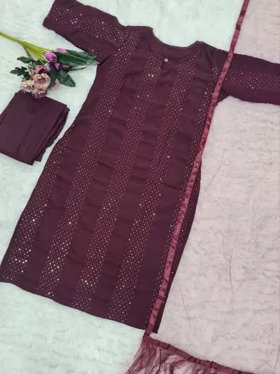 Beautiful Rayon Sequence Work Straight Suit Set