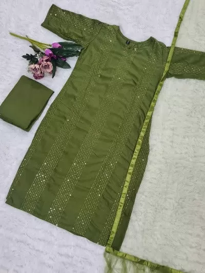 Beautiful Rayon Sequence Work Straight Suit Set