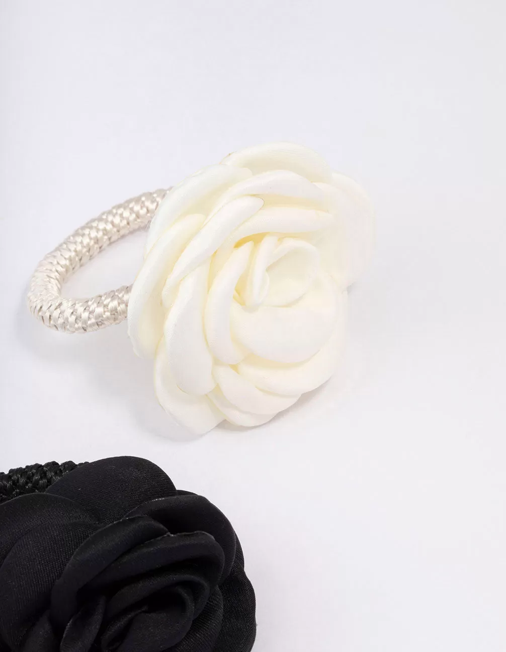 Black & Ivory Rosette Hair Tie Pack