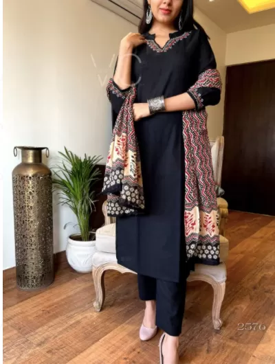 Black Brown Cotton Ikat Women Suit