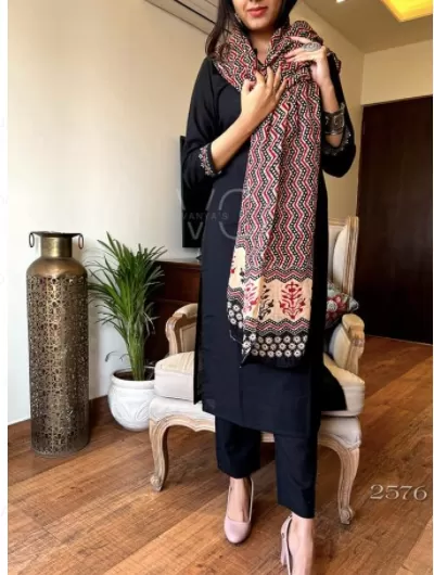 Black Brown Cotton Ikat Women Suit