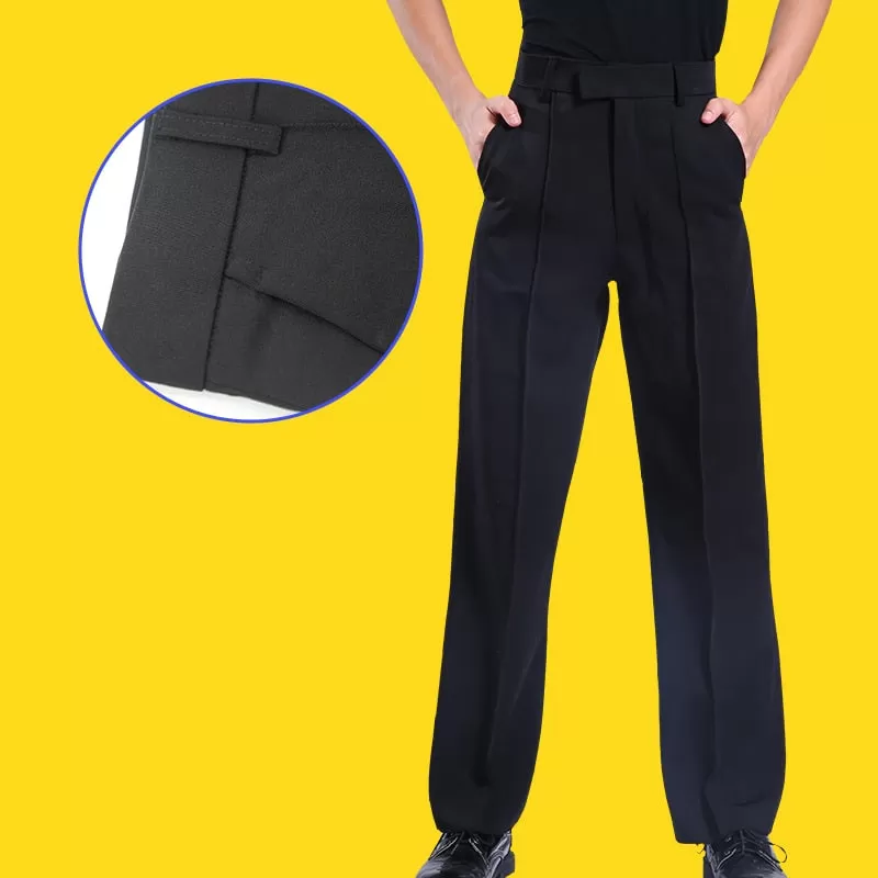 Black Latin or Ballroom Performance Trouser Pants for Boys Available with Stripe or Pockets B901