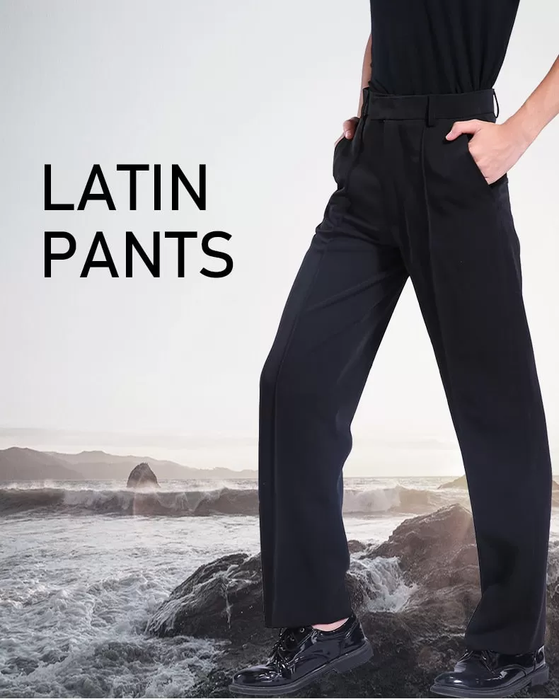 Black Latin or Ballroom Performance Trouser Pants for Boys Available with Stripe or Pockets B901