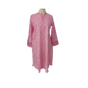 Blocked Pink with Pearl Buttons Printed Kurta | Gently Used |