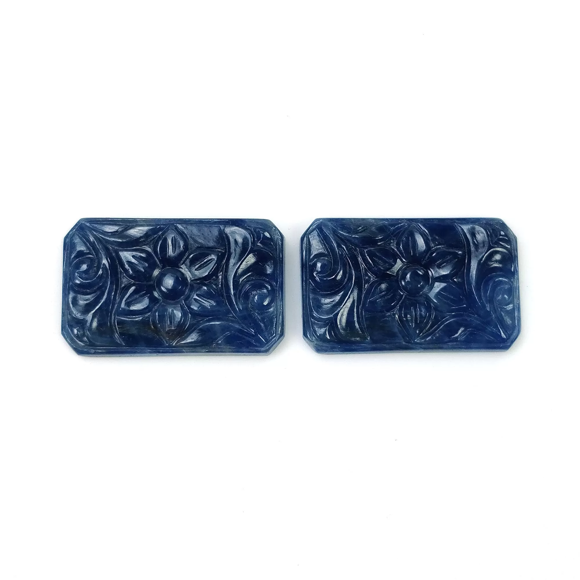 BLUE SAPPHIRE Gemstone Carving : 43.50cts Natural Untreated Blue Sapphire Hand Carved Cushion Shape 26*16mm (With Video)