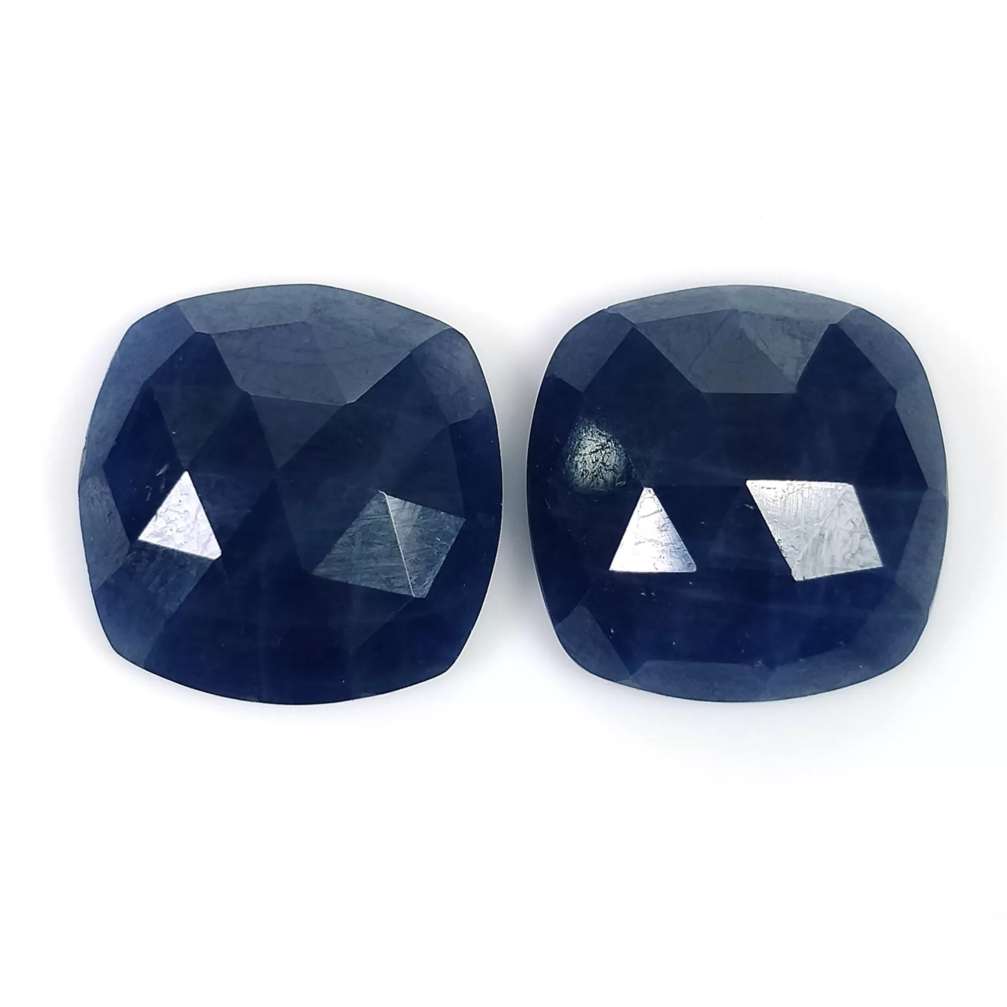 BLUE SAPPHIRE Gemstone Rose Cut : 19.50cts Natural Untreated Unheated Sapphire Cushion Shape 13mm Pair (With Video)