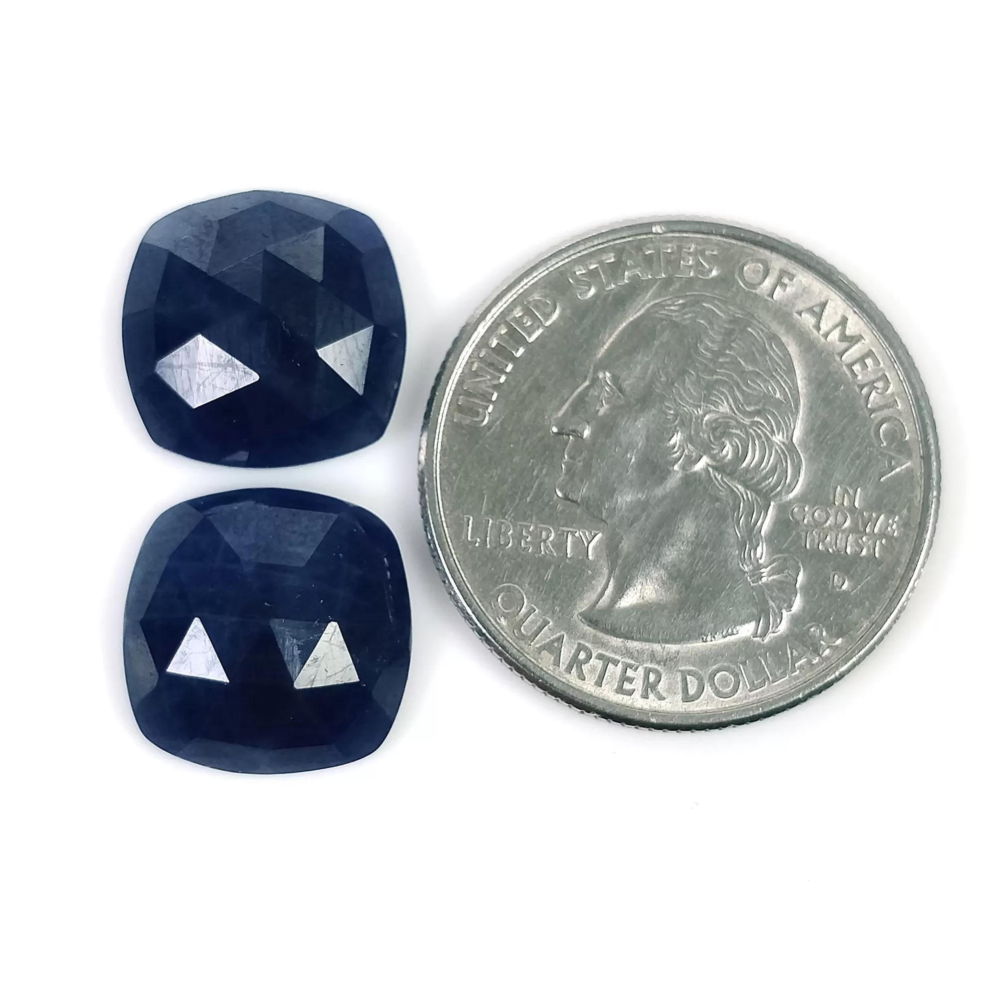 BLUE SAPPHIRE Gemstone Rose Cut : 19.50cts Natural Untreated Unheated Sapphire Cushion Shape 13mm Pair (With Video)