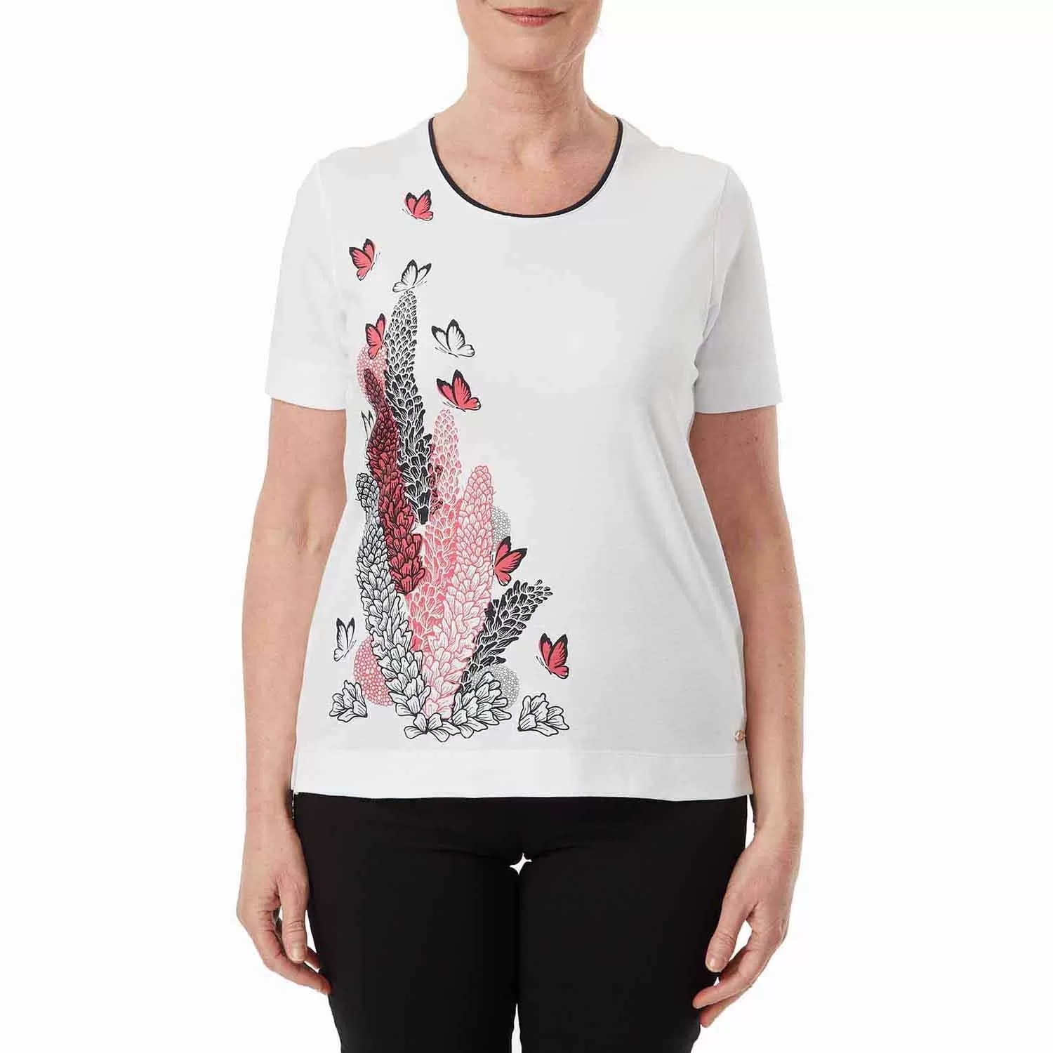 Butterfly Placement Print Top - White