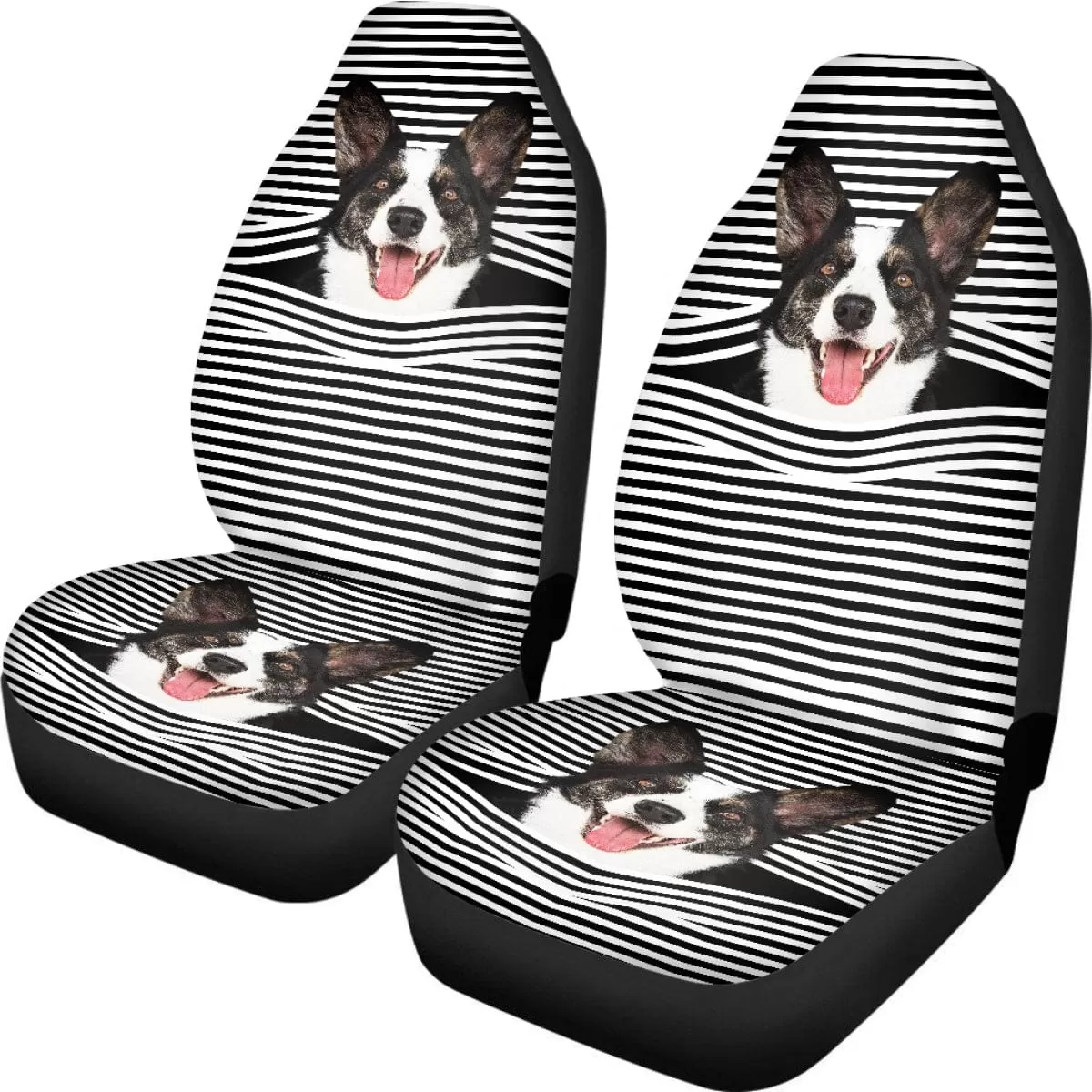 Custom Pet Face Stripe Family Car Seat Covers Universal Auto Waterproof Front Seat Protector (Set of 2)