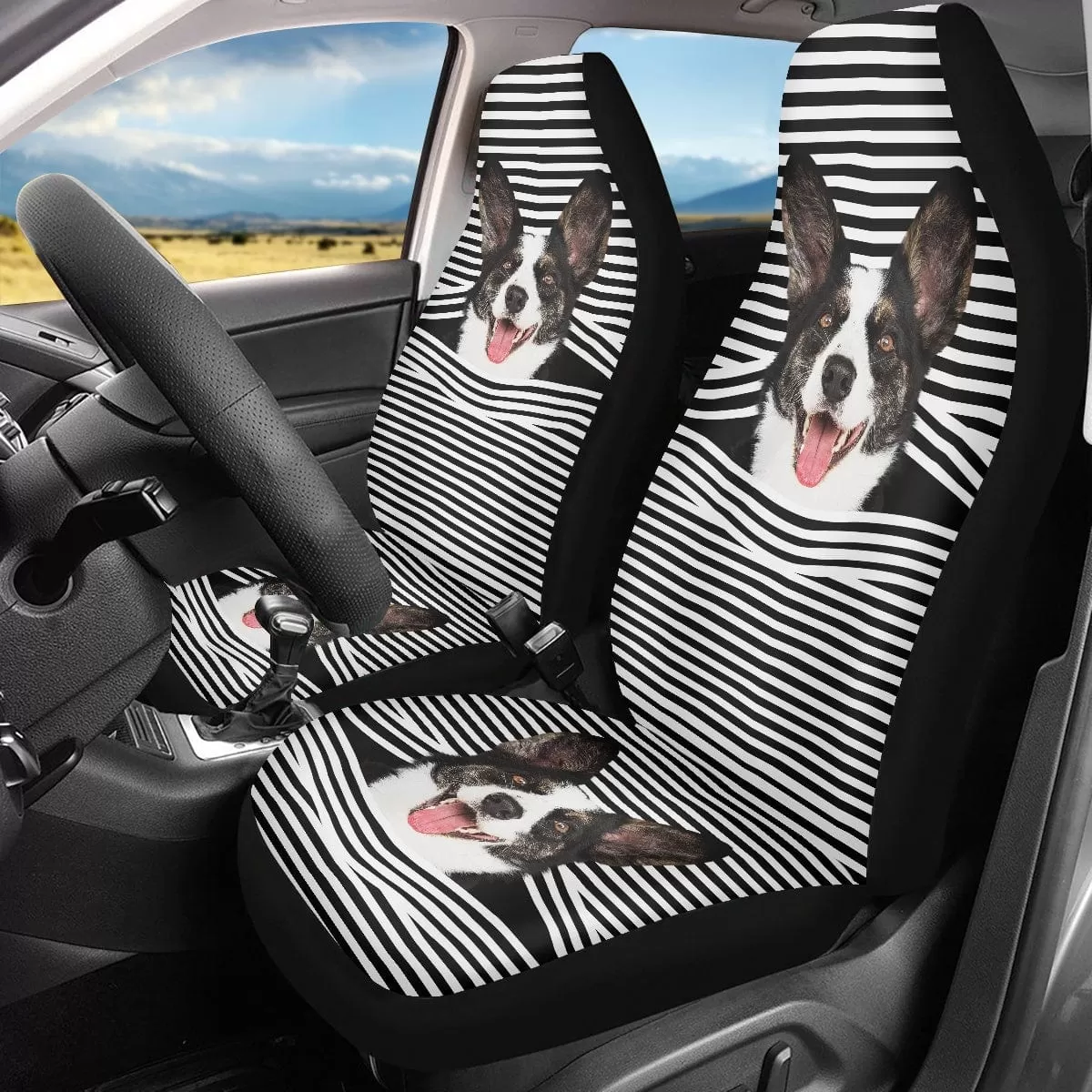 Custom Pet Face Stripe Family Car Seat Covers Universal Auto Waterproof Front Seat Protector (Set of 2)