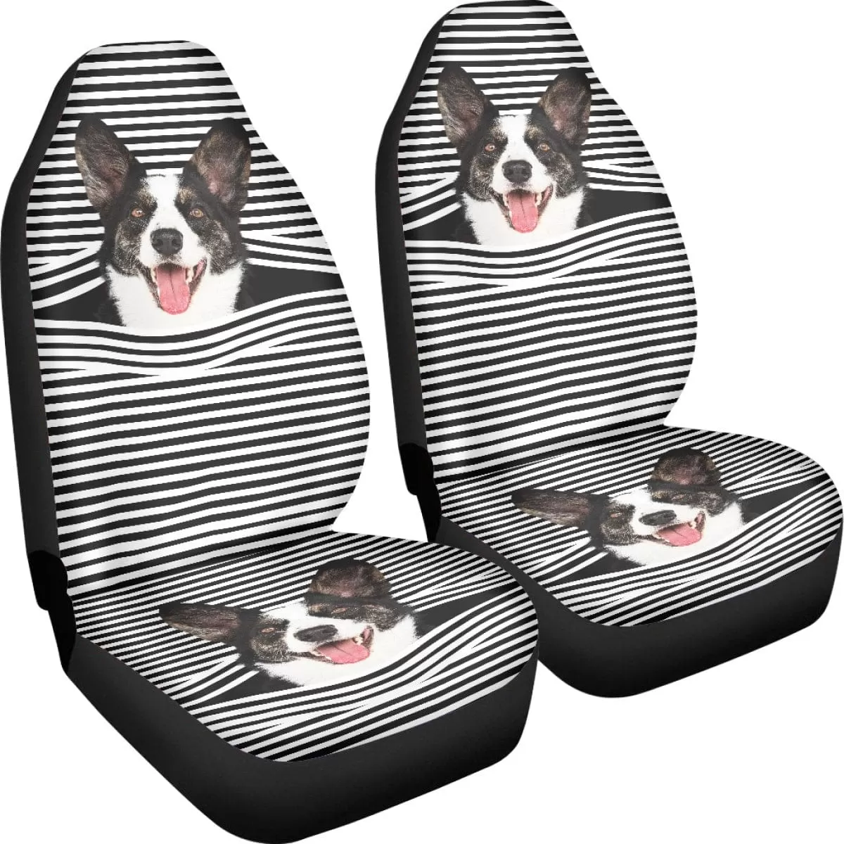 Custom Pet Face Stripe Family Car Seat Covers Universal Auto Waterproof Front Seat Protector (Set of 2)