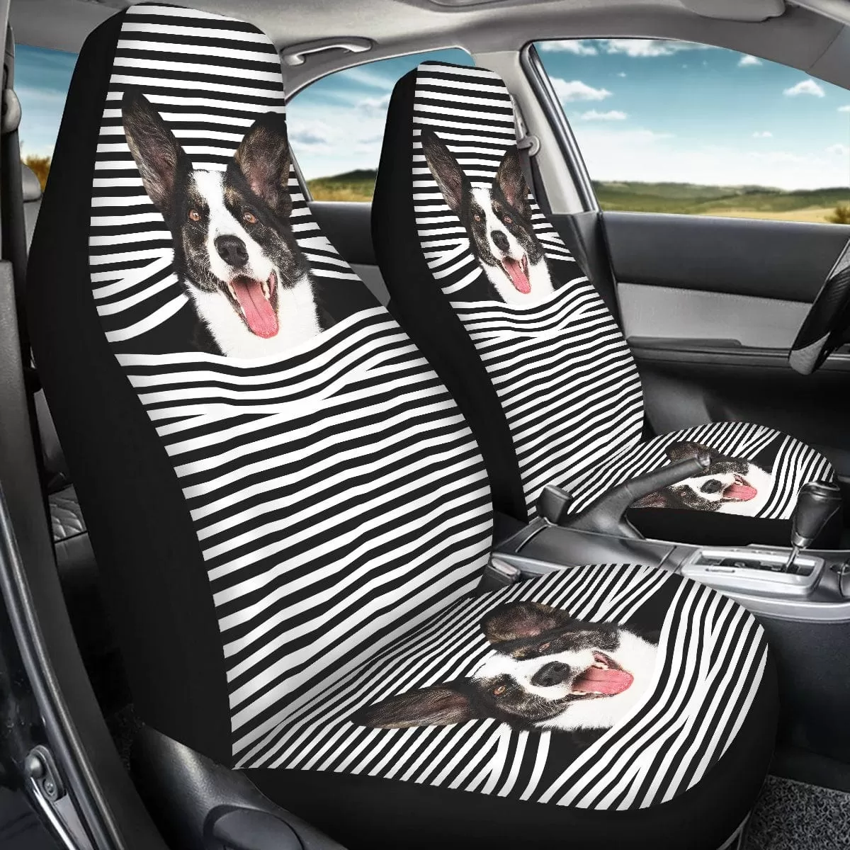 Custom Pet Face Stripe Family Car Seat Covers Universal Auto Waterproof Front Seat Protector (Set of 2)