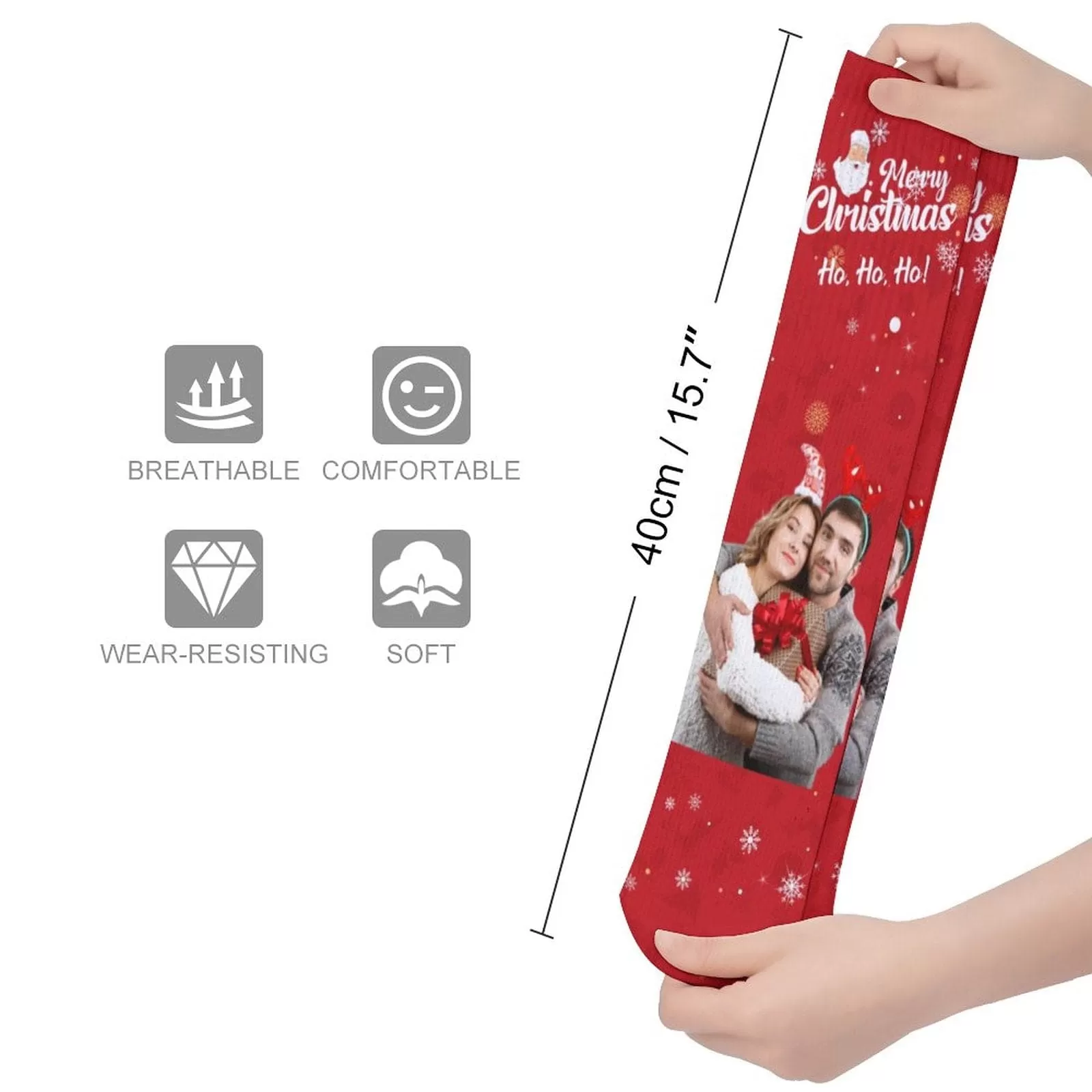 Custom Photo Couple Red Background Sublimated Crew Socks Personalized Funny Photo Socks Gift for Christmas