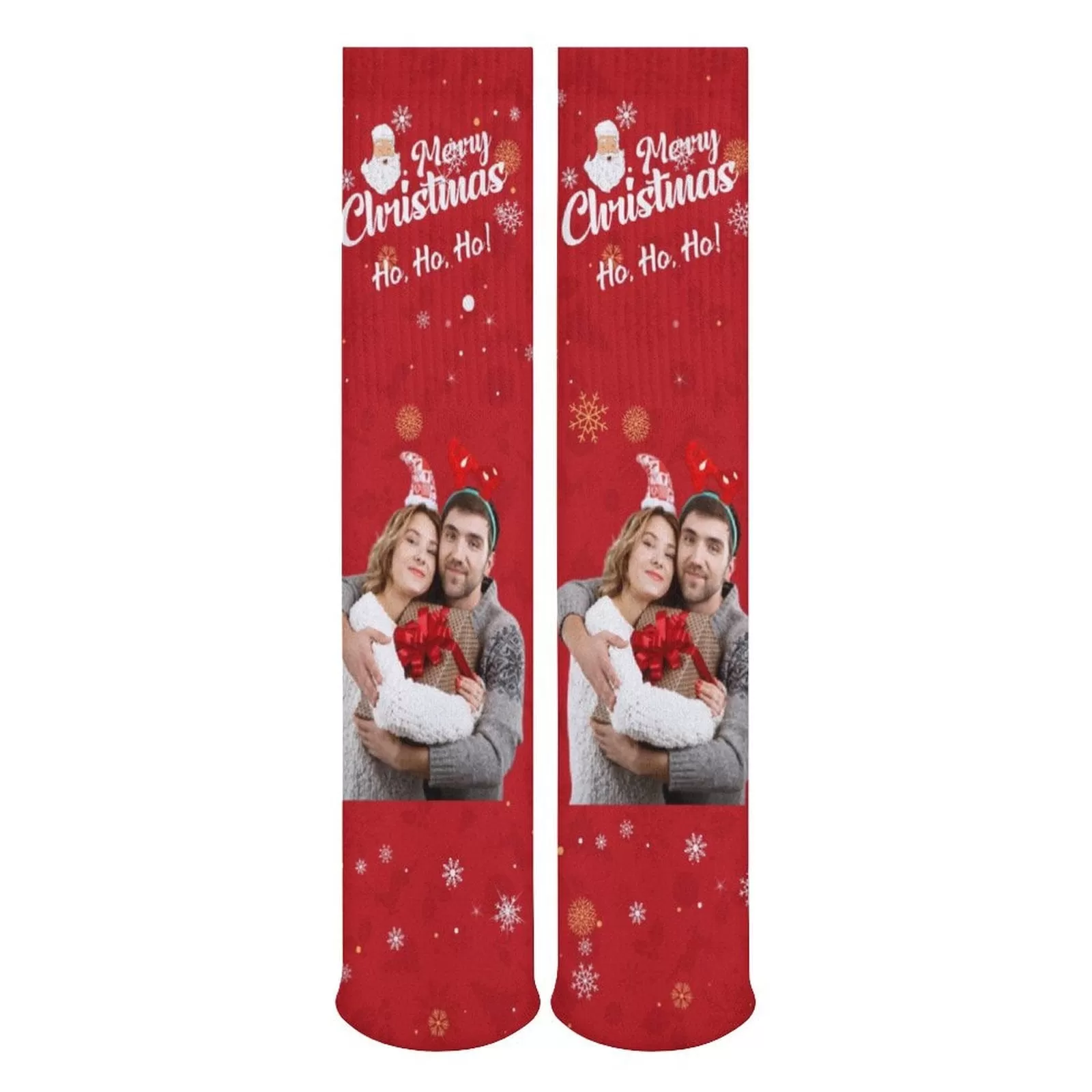 Custom Photo Couple Red Background Sublimated Crew Socks Personalized Funny Photo Socks Gift for Christmas