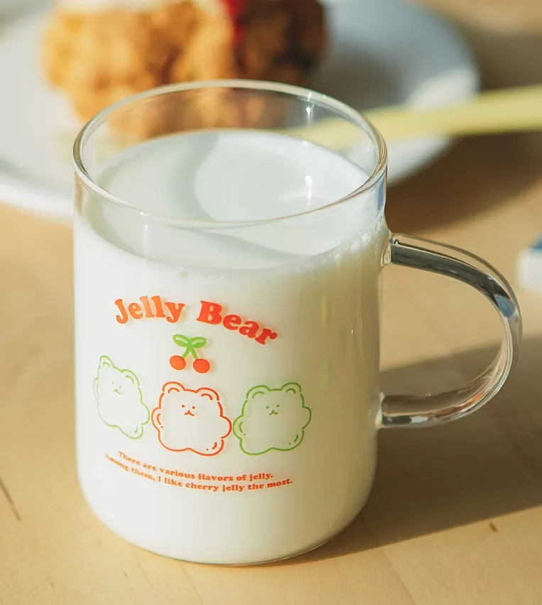 Cute Jelly Bear illlust Graphic Clear Mugs Glasses Printed Cups 300ml Gifts Kitchen Dinnerware Cold Hot Milk Coffee Yogurt