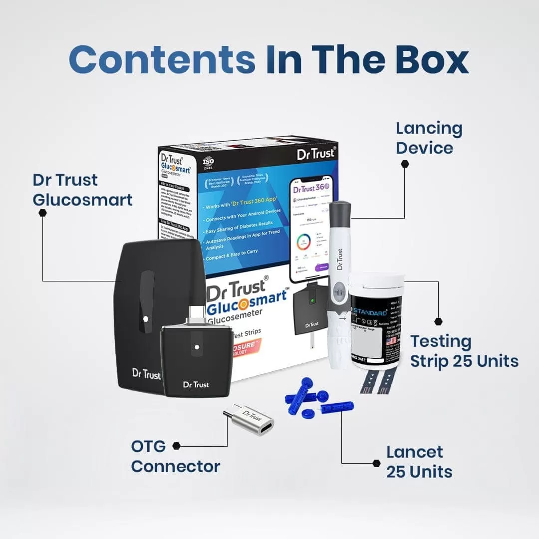 Dr Trust USA GlucoSMART Glucose meter 9004 with 25 strips (Strips Expiry March 2024)