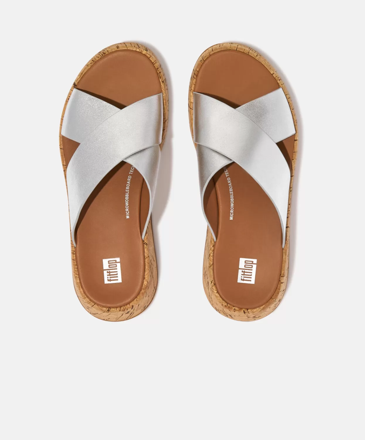 FitFlop F-Mode Metallic Leather/Cork Flatform Cross Slides