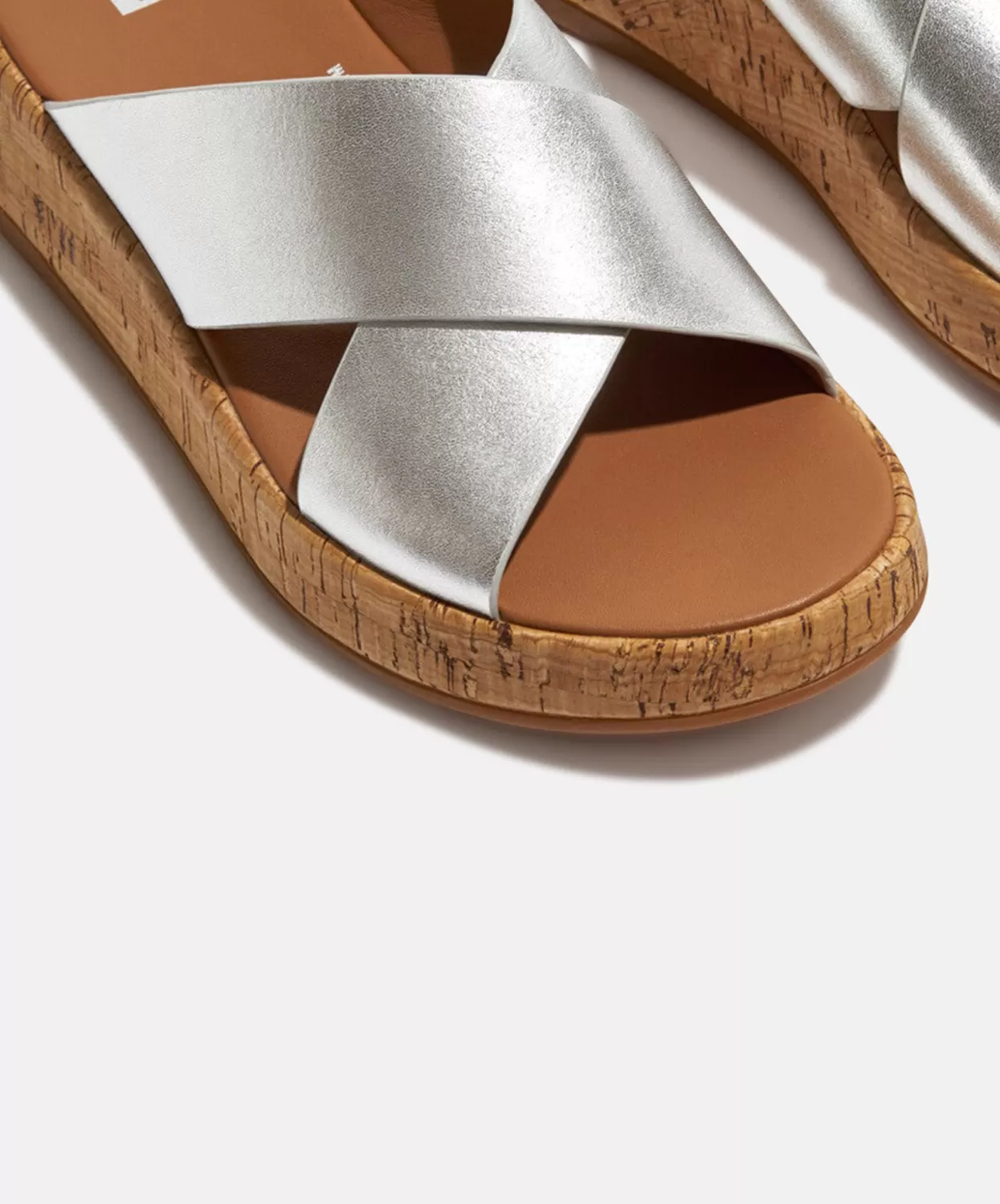 FitFlop F-Mode Metallic Leather/Cork Flatform Cross Slides