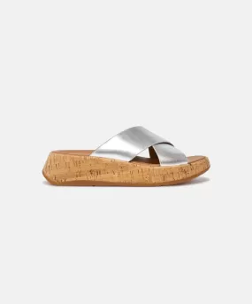 FitFlop F-Mode Metallic Leather/Cork Flatform Cross Slides