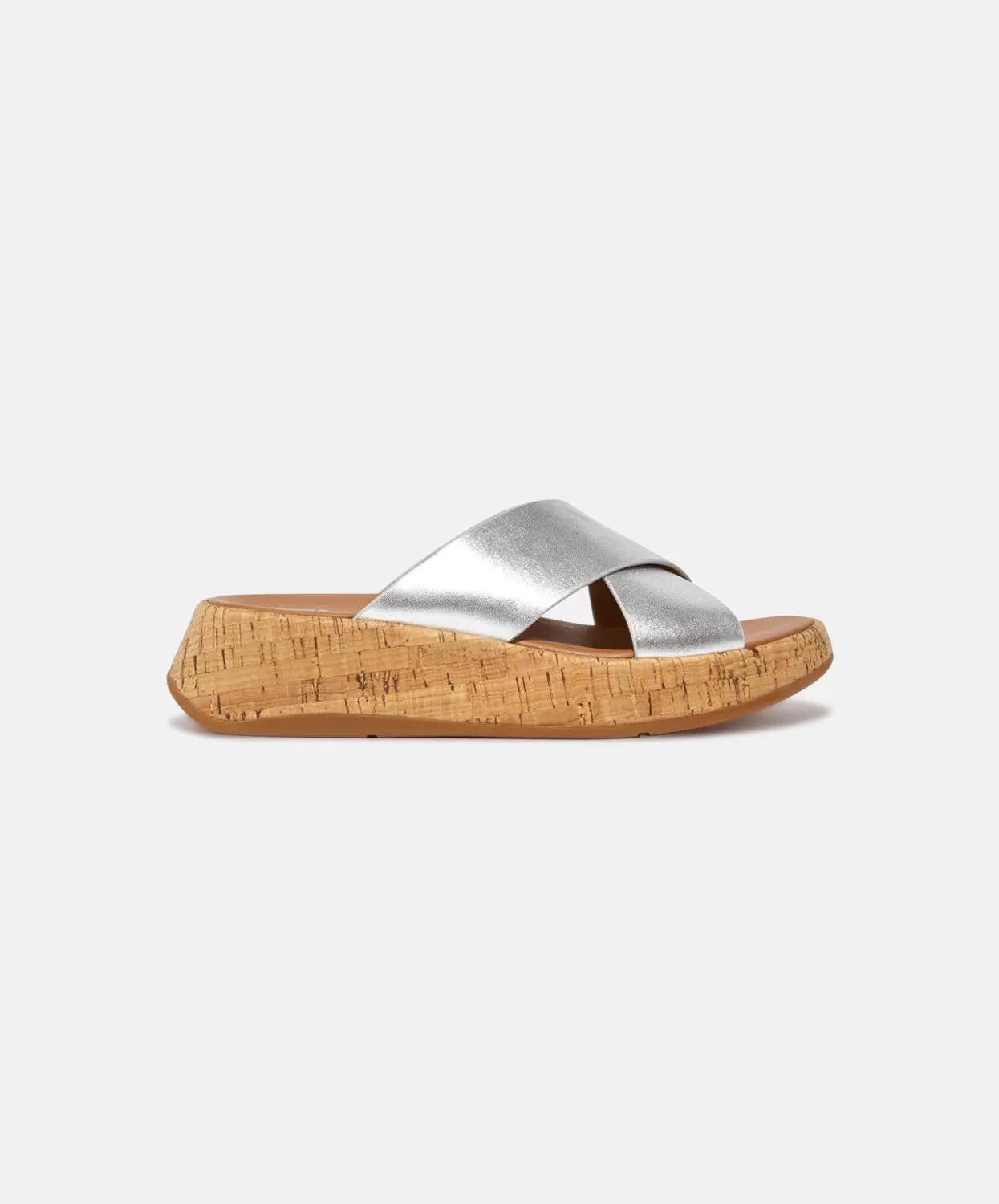 FitFlop F-Mode Metallic Leather/Cork Flatform Cross Slides