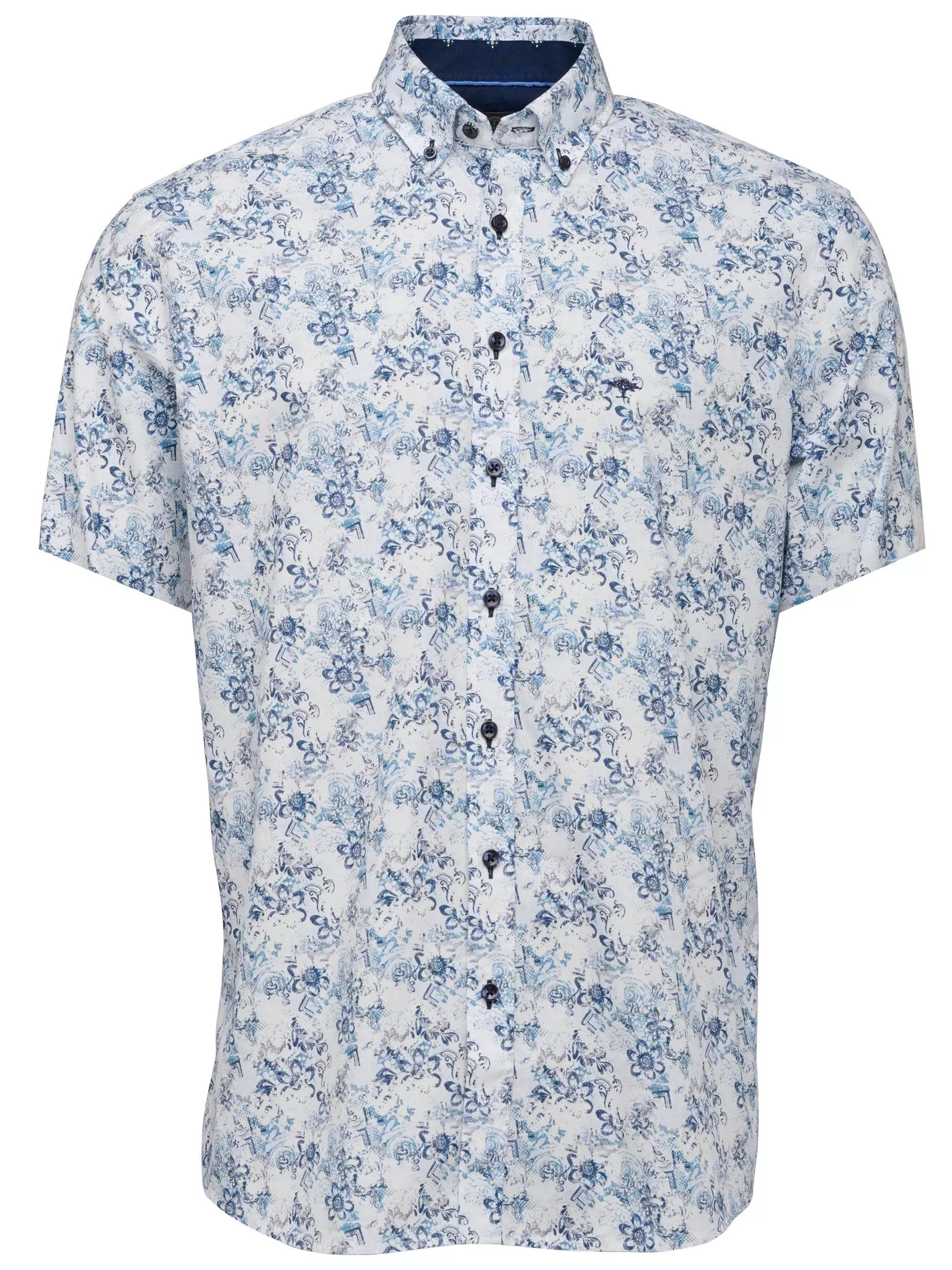 FYNCH HATTON Summer Print Short Sleeve Shirt/Blue Flowers