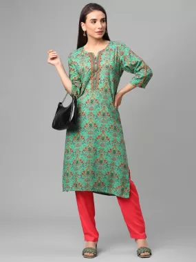 Green Floral Printed Kurta With Trouser