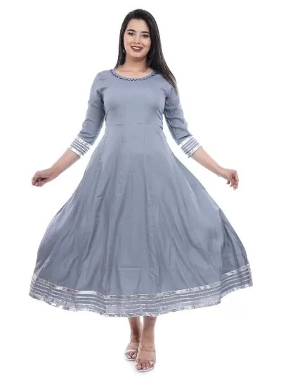 Grey Lace & Handwork Anarkali Gown With Dupatta