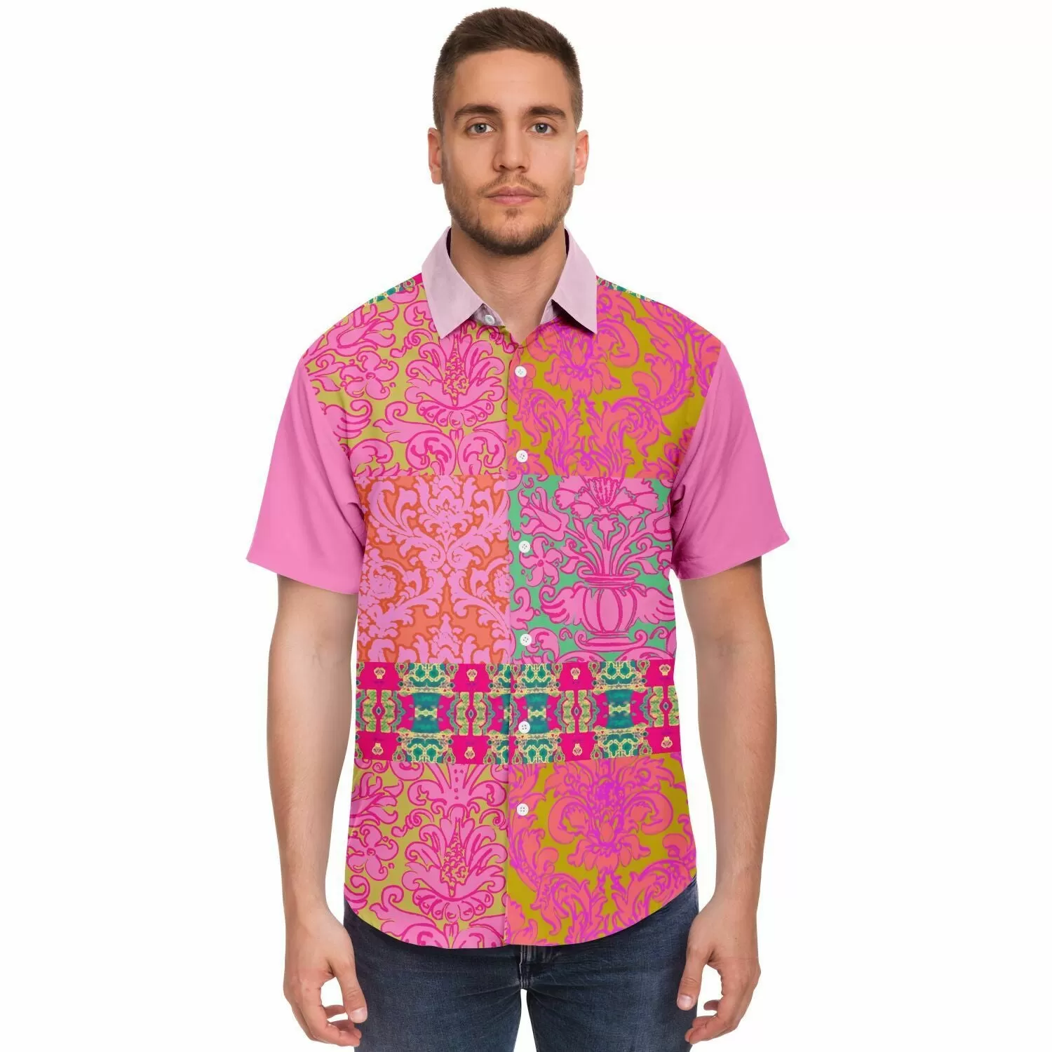 Gypsy Beat Indian Floral Short Sleeve Button Down Shirt