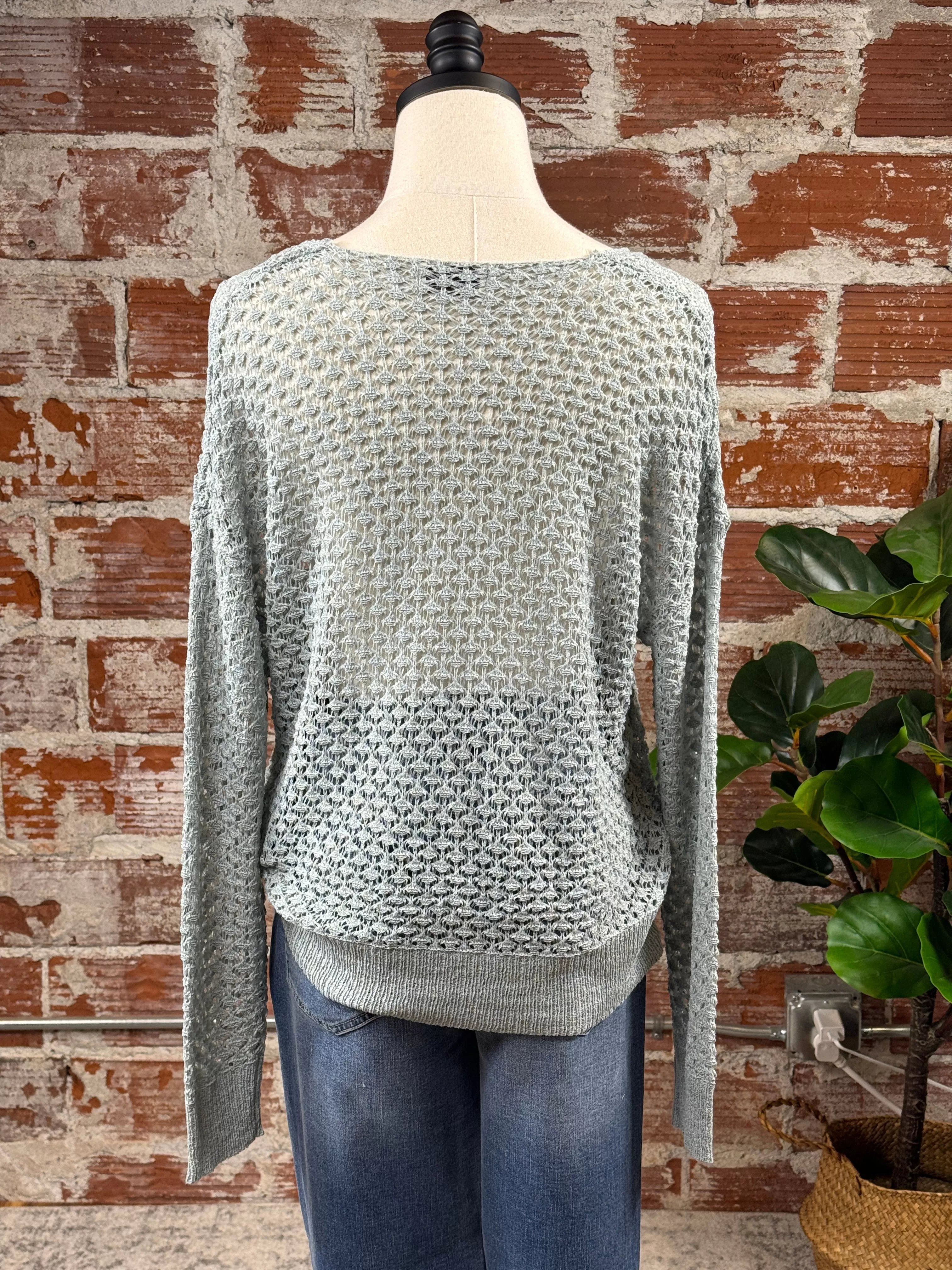 Janey Crochet Knit Sweater in Slate