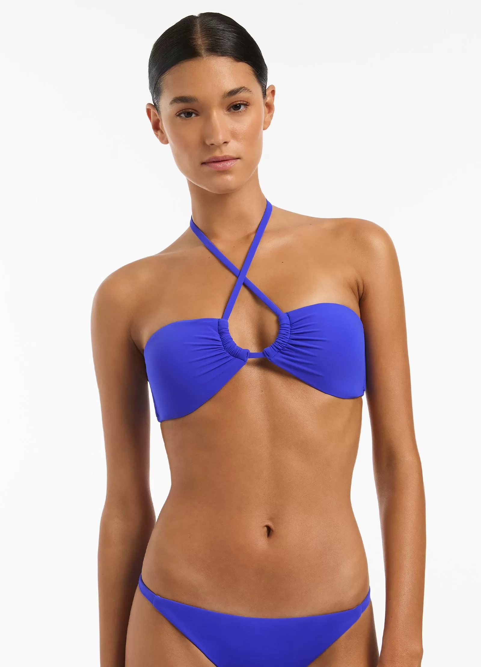 Jetset Halter Gather Bikini Top - Sapphire