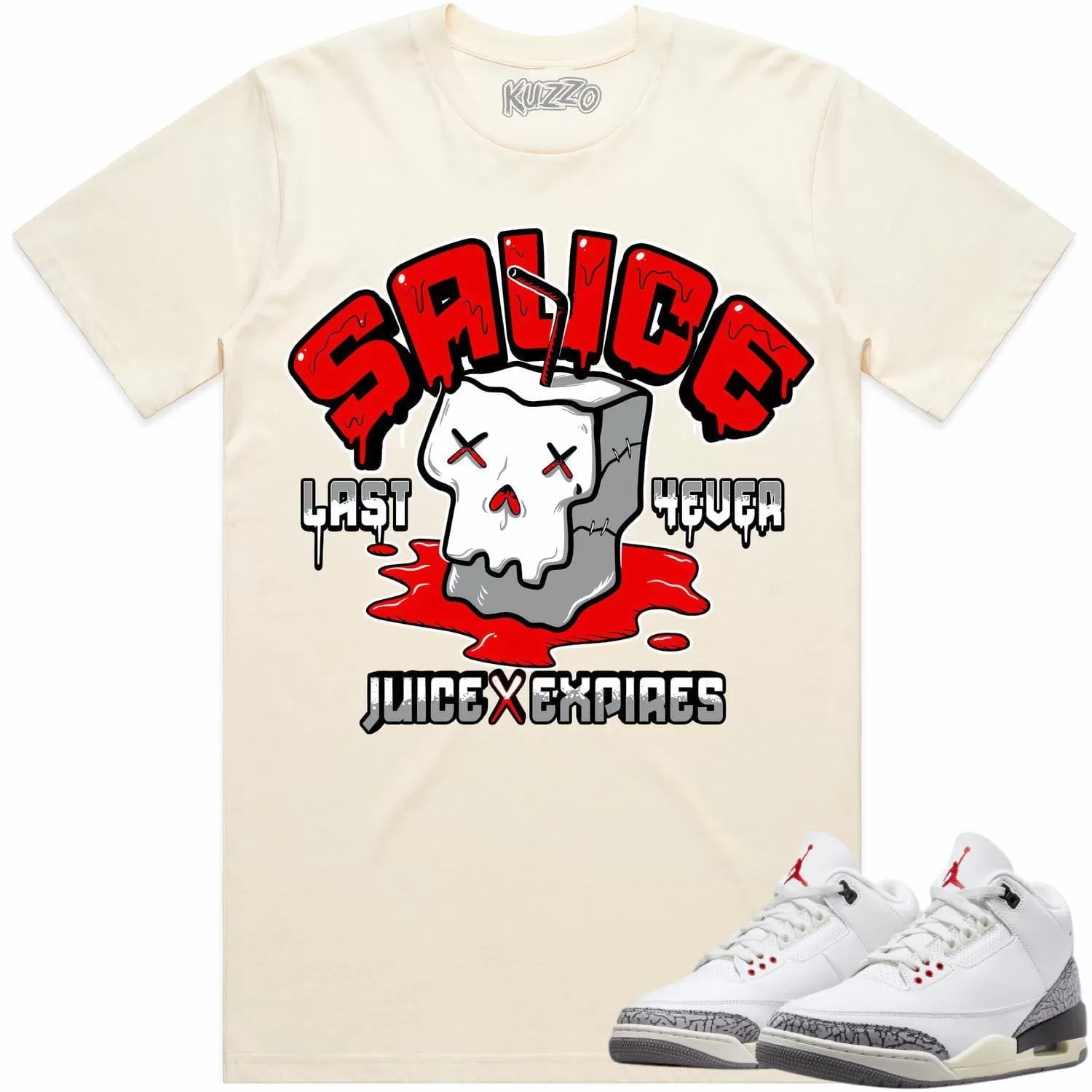 Jordan 3 White Cement 3s Shirt to Match - RED SAUCE