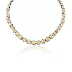 Kahlani 50 Carat Cushion Yellow Diamond Tennis Necklace in 18k White and Yellow Gold