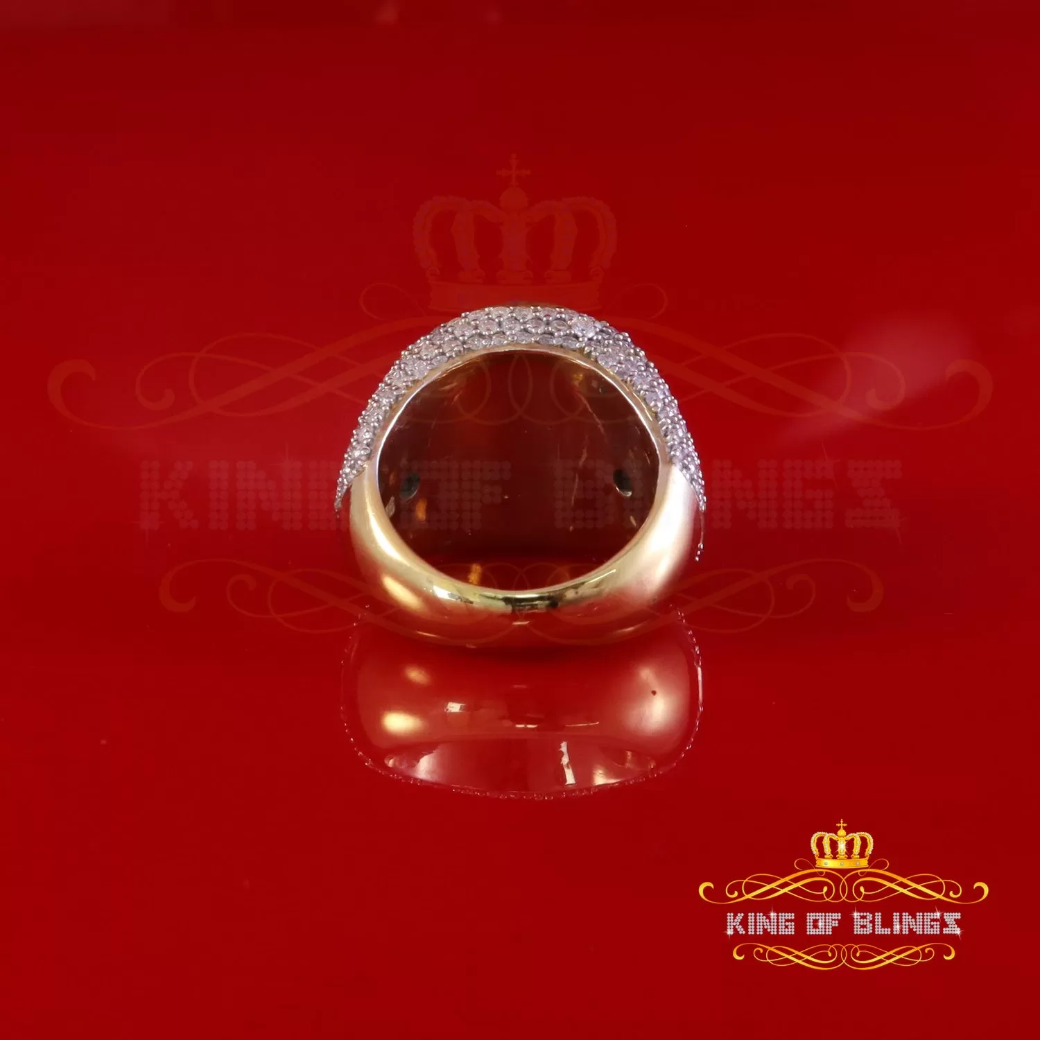 King of Bling's Yellow 925 Silver 6.00ct VVS 'D' Moissanite Stone Round Rings Size 10 Men's