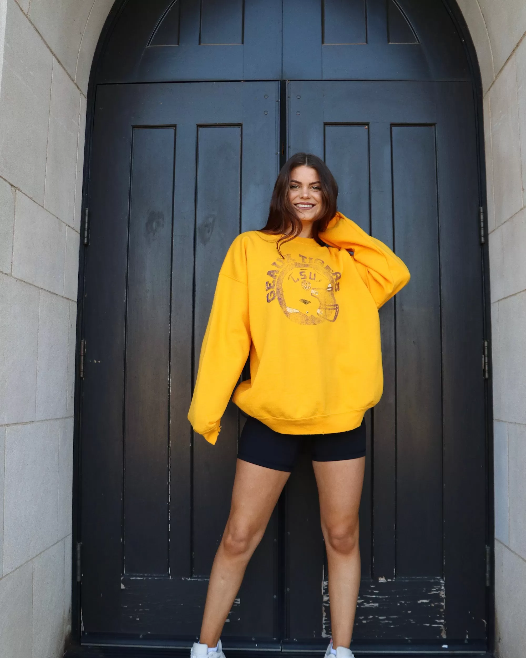 LSU Tigers Helmet Circle Gold Thrifted Sweatshirt