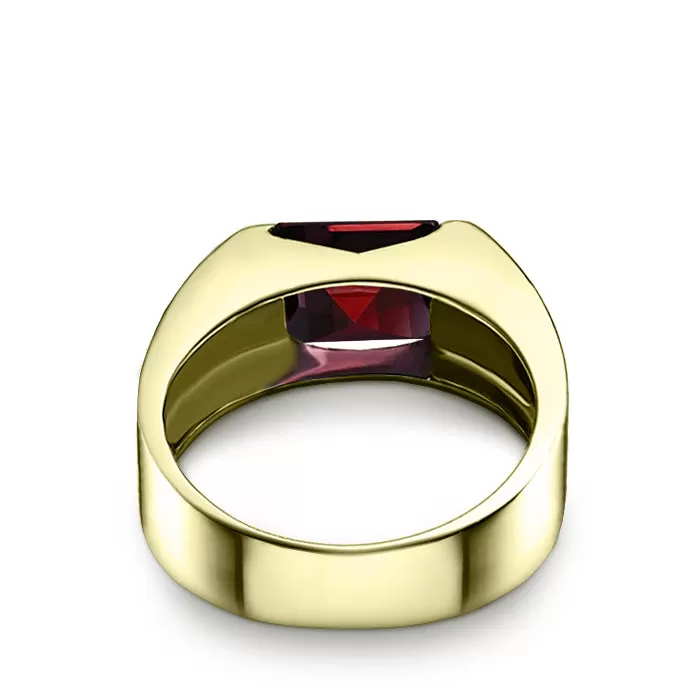 Men's 18k Gold Plated Silver Ruby Ring Simple Engagement Band Handcrafted Male Jewelry