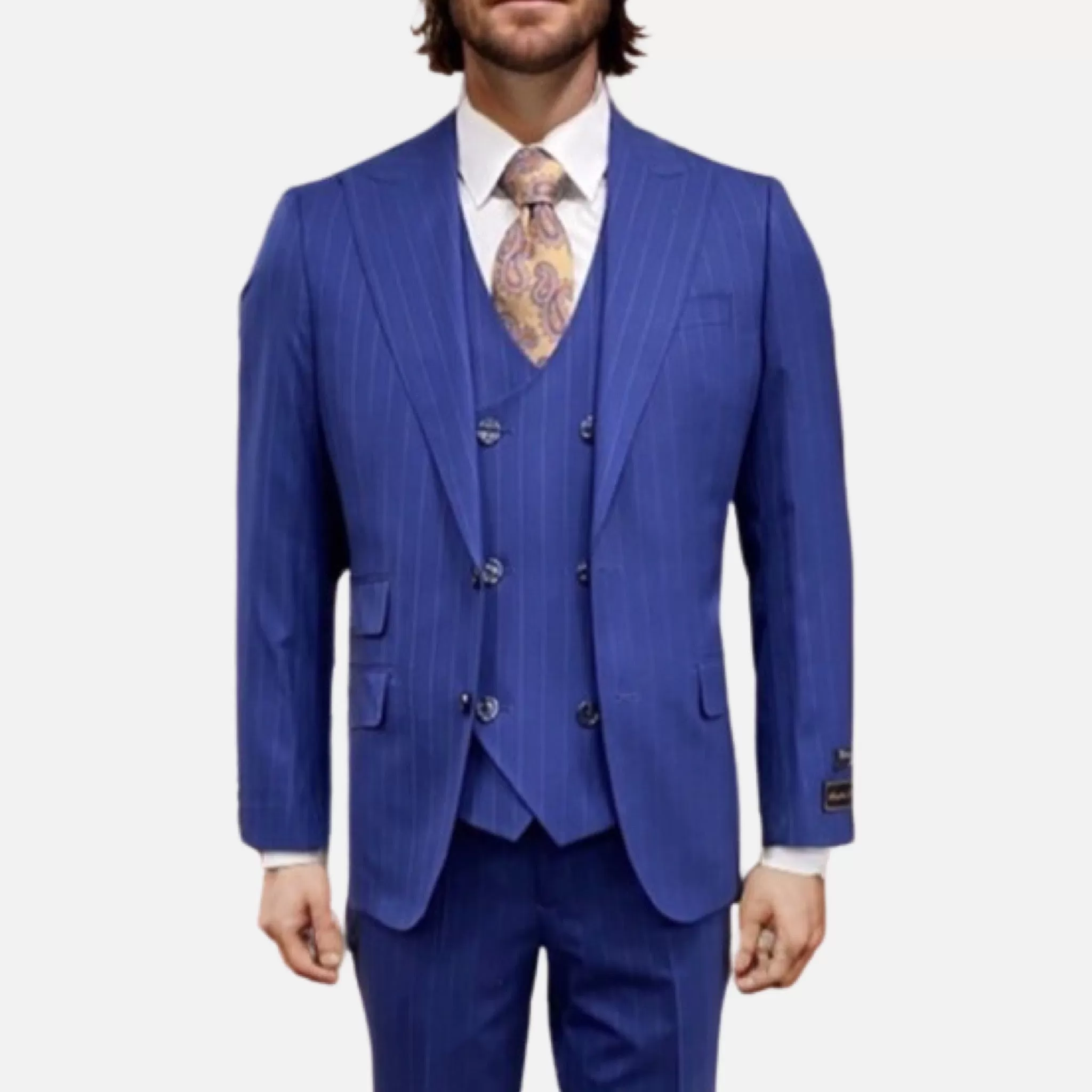 Mens Tiglio Rosso Modern Fit Suit - Blue Pinstripe 100% Wool 3-Piece