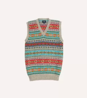 Multicoloured Fair Isle Lambswool Sleeveless V-Neck Jumper